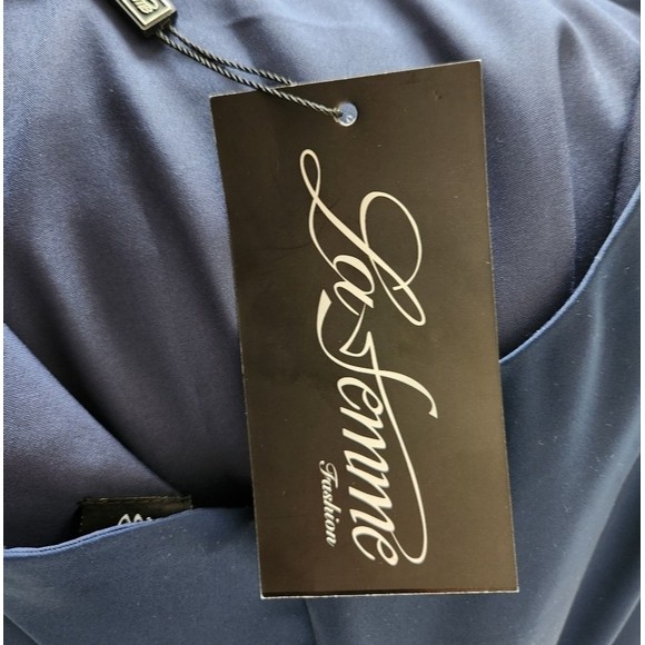 La Femme 29888 Scoop Laced A-Line Satin Embellished Evening Gown Navy Blue 4 NWT - Picture 8 of 10